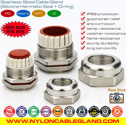 China Metric Inox Stainless Steel IP68 Cable Gland AISI 304, AISI 316L, AISI 316 with Silicone Seal &amp; O-ring supplier