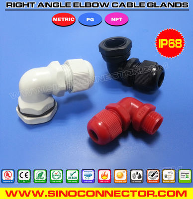 China IP68 Right Angle Plastic (Polyamide / Nylon) Cable Glands in PG, Metric &amp; NPT threads supplier