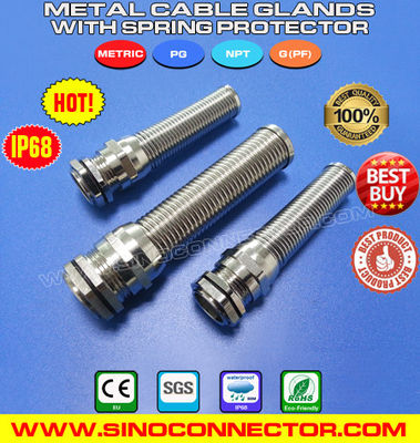 China IP68 Liquid Tight Metal (Brass) Strain Relief Cable Glands with Spiral Flex Protector supplier