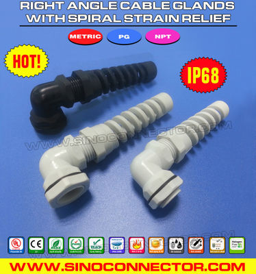 PG &amp; Metric Type 90° Elbow Plastic (Nylon) Cable Glands IP68 with Flexible Protector