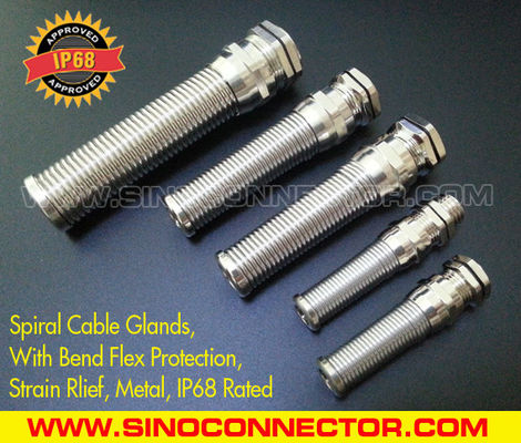 IP68 Rated Spiral Metallic (Brass) Cable Gland with Flexible Kink &amp; Twist Protection