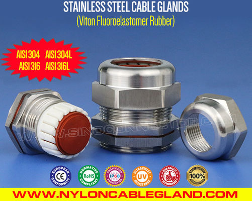 China Rating IP68 Stainless Steel Cable Gland AISI 304/316/316L with (FKM / FPM)  Seals supplier