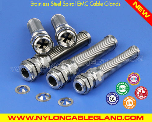 China IP68 EMC Metric Cable Glands Stainless Steel Type 304, 316, 316L with Flexible Bend Protection supplier