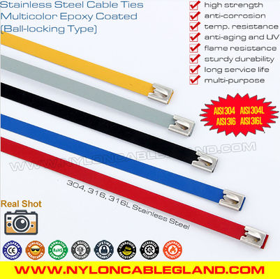 China Industrial Strength Color Epoxy Coated 316L, 316, 304 Metal Stainless Steel Ball-locking Cable Ties supplier