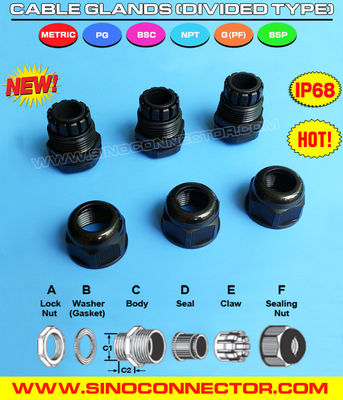 IP68 Waterproof Polymer Plastic Cable Glands PG7-PG48 (Split Type) with PG Screw Thread Male