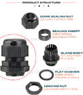 Polyamide Plastic IP68 Waterproof Solar Cable Glands (Strain Relief Connectors) with PG, Metric & NPT threads