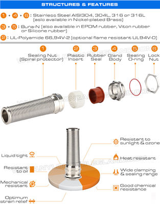 Brass Waterproof IP68 Wire Cable Glands Watertight Cable Joints Connectors with Bending Protection