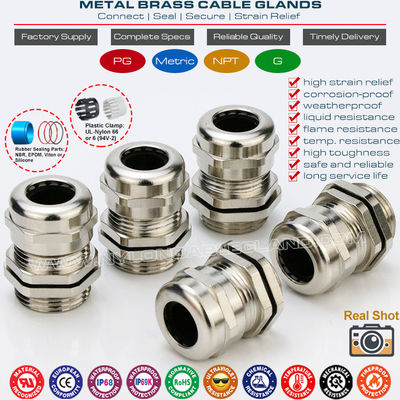 IP68 Watertight Copper Cable Glands, PG7~PG48 Adjustable Metallic Gland Connectors IP69K Waterproof Brass Cable Joints