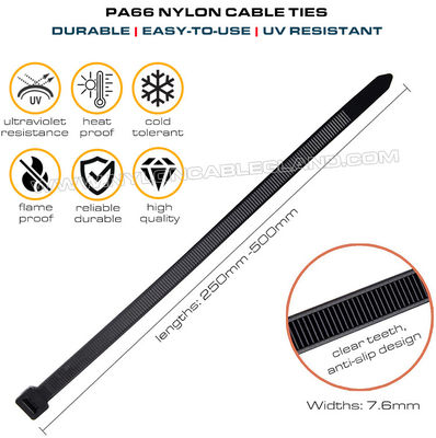 0.30" Width Industrial Zip Ties 10"~20" Lengths, Heavy Duty Black Polyamide Cable Ties with 120lbs for Outdoor