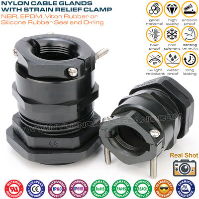 IP68 Polyamide Cable Glands Black (RAL9005) NPT3/8"~NPT1-1/2" with External Clamp for Moving Cables