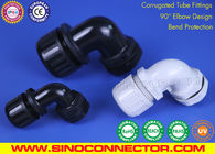 90° Elbow IP68 Waterproof Plastic Flexible Conduit Gland with Metric Thread for AD13-AD48 Corrugated Pipes