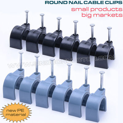 Ø2.5mm~25mm Plastic Cable Clips c/w Single Nail and Ø30mm~50mm Round Cable Clips c/w Double Nails for Cable Management