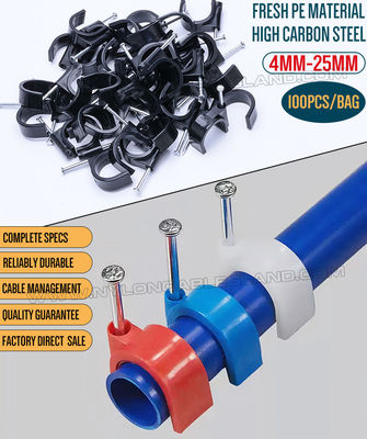 Ø2.5mm~25mm Plastic Cable Clips c/w Single Nail and Ø30mm~50mm Round Cable Clips c/w Double Nails for Cable Management
