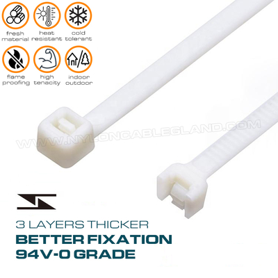 94V-0 Nylon 6.6 Cable Tie 150x3.6mm, Ø3~35mm Adjustable Flame Retardant Polyamide Zip Tie for Flame Resistant Applications