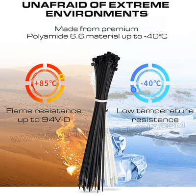 94V-0 Nylon 6.6 Cable Tie 150x3.6mm, Ø3~35mm Adjustable Flame Retardant Polyamide Zip Tie for Flame Resistant Applications