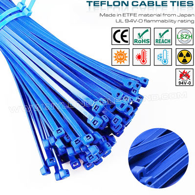 ETFE Blue Cable Tie 3.6x200mm, 94V-0 Teflon Cable Tie Temperature Resistant Zip Tie Strap for Harsh Environments