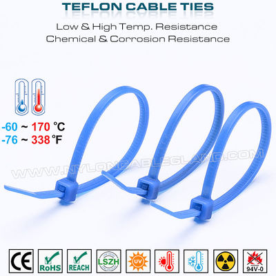 ETFE Blue Cable Tie 3.6x200mm, 94V-0 Teflon Cable Tie Temperature Resistant Zip Tie Strap for Harsh Environments