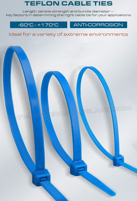 ETFE Blue Cable Tie 3.6x200mm, 94V-0 Teflon Cable Tie Temperature Resistant Zip Tie Strap for Harsh Environments