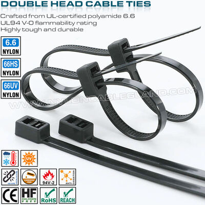 Double-head Cable Tie 300x4.8mm, Double-loop Design, Nylon (PA) 6.6, 50 lbs, Versatile Use
