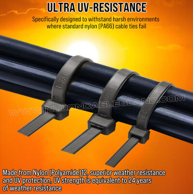 Nylon (PA) 12 UV-Resistant Cable Zip Tie 300mm x 4.8 (Ø 3-80mm), Excellent Salt & Chemical Resistance, for Solar Photovoltaic Industry