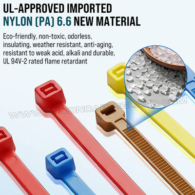Colored Cable Tie 200mm x 4.8, 3~50mm Adjustable Nylon 66 Multicolor Zip Tie (222N / 50LBS) for Cable Visual Management