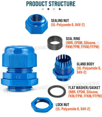 PG13.5 Long-Thread Colorful Plastic (Nylon) Stuffing Cable Compression Glands, IP68 / IP69K, for 6-12 mm or 5-9 mm Cables