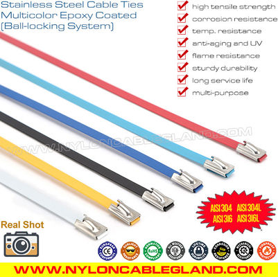 Ball-lock Polyester Coated Steel Cable Ties, 304, 316 Plastic Coated Stainless Self-locking Zip Ties Metallic Tie Straps