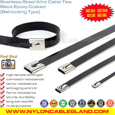 Epoxy Coated Metal Cable Ties, 316L, 316 or 304 Polyester Coated Stainless Steel Ball-locking Cable Zip Ties for Outdoor