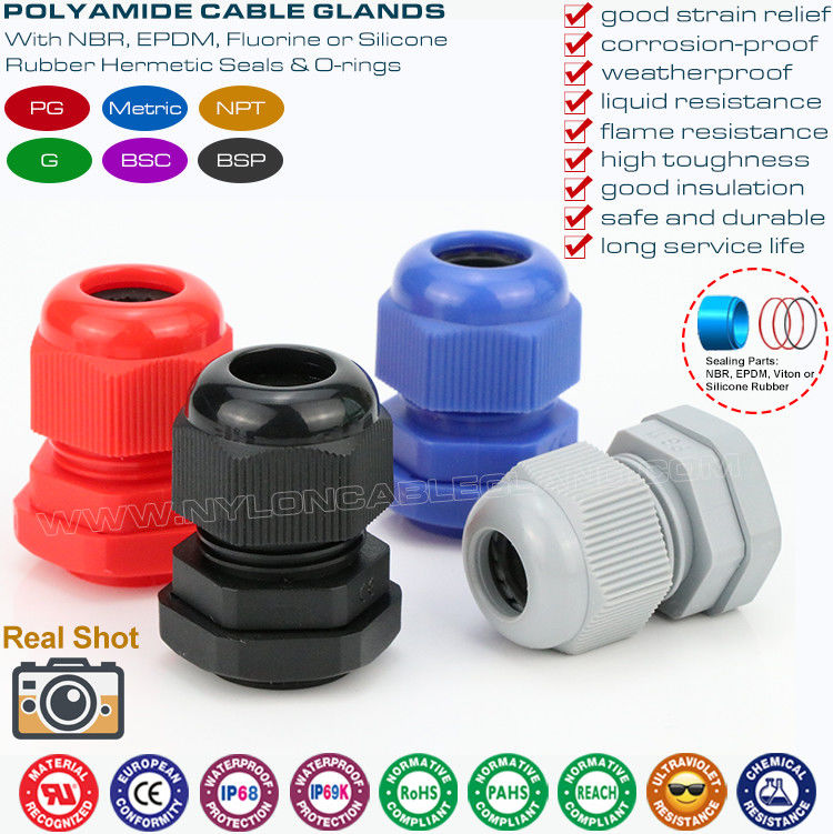 PG7-PG48 Nylon Cable Glands Adjustable Connectors, IP68 Waterproof PG Electrical Cable Glands for Electric Equipment