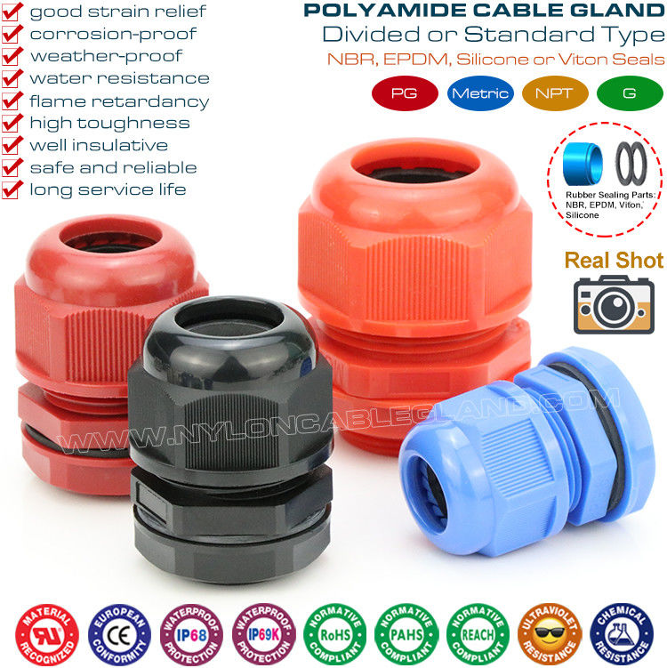 Waterproof Metric Cable Glands Plastic (Polyamide / Polymer) with IP68 Hermetic Protection