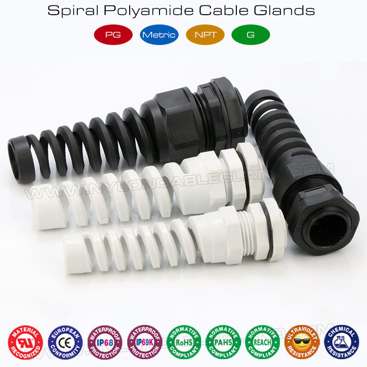 Cable Gland PG and Metric IP68 Waterproof Polyamide (Nylon) with Bend & Flex Strain Relief