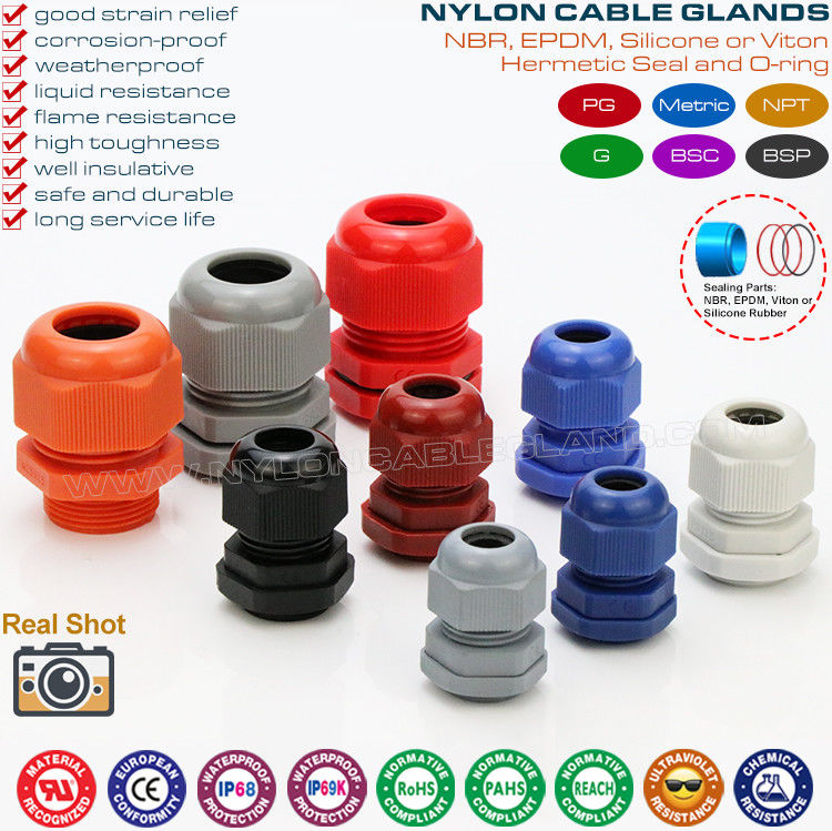 Non-Armoured Plastic BSC Cable Glands, IP68 Waterproof Nylon Cable Strain Relief Fittings for Junction Box