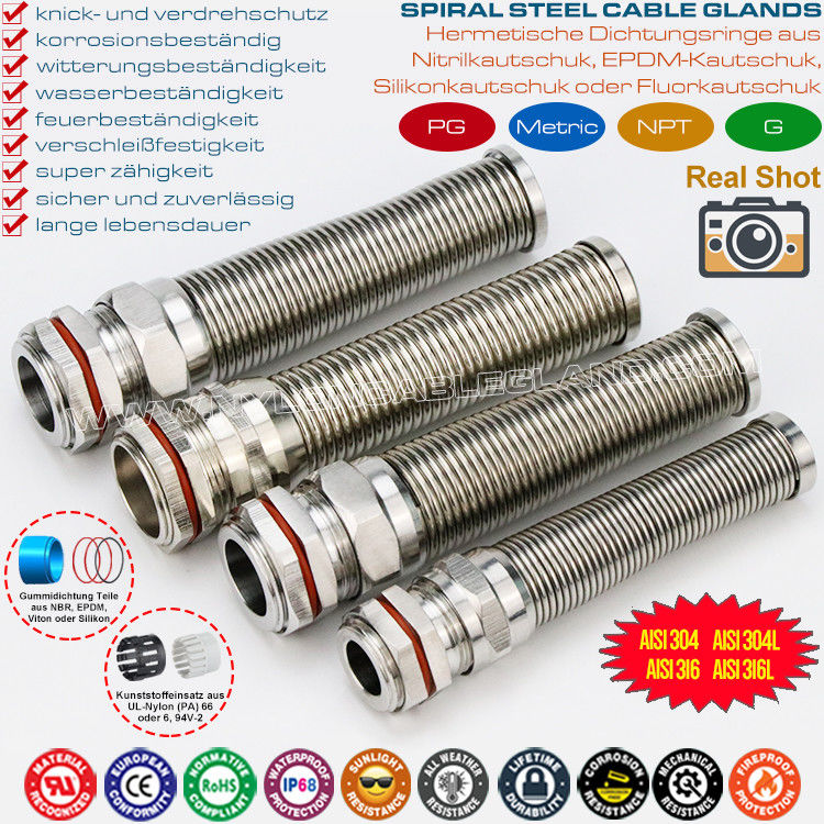 IP68 Rated Spiral Metallic (Brass / Copper) Cable Gland with Flexible Kink & Twist Protection