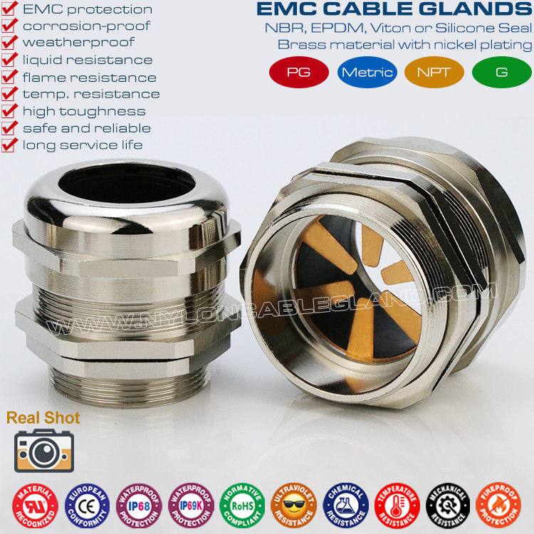 Cable Glands Brass EMV (EMI, EMC) Metric & PG Thread Hermetic IP68 for Anti-electromagnetic Interference