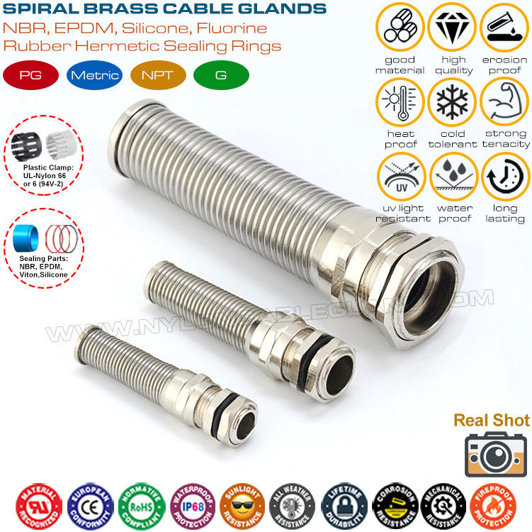 Corrosion-proof Spiral Metallic Electrical Cable Glands IP68 with Anti-flex Protection