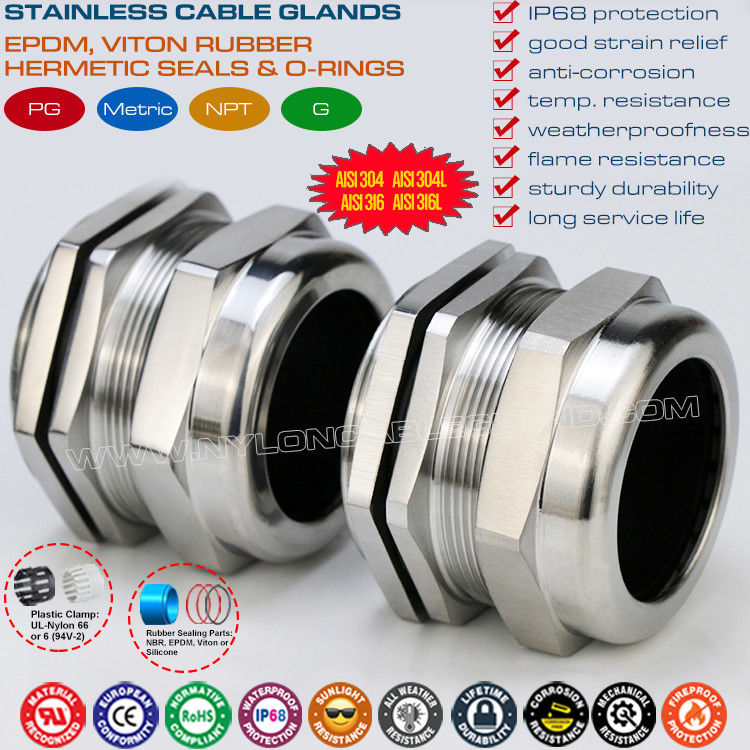 304, 316, 316L Stainless Steel PG36 Cable Gland, IP68 Watertight Adjustable Gland Connector for 25-33mm Range