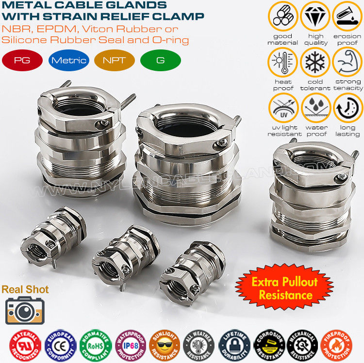 Nickel-plated Brass IP68 Watertight G Thread Cable Gland with Traction Relief (Pull Relief) for Machines