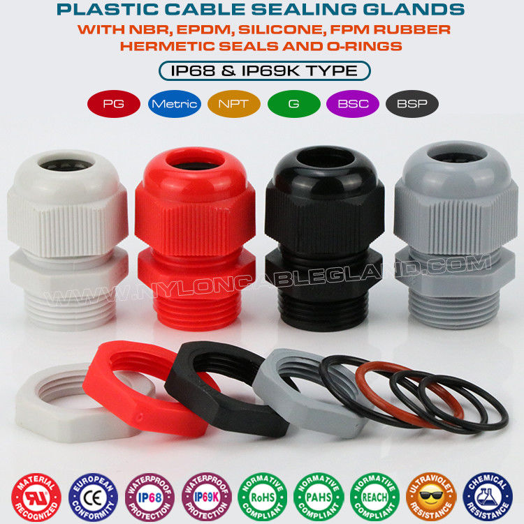 IP68 Water Resistant Plastic Euro-Top Cable Glands and IP69K Polymer Submersible Metric Cable Grip Glands