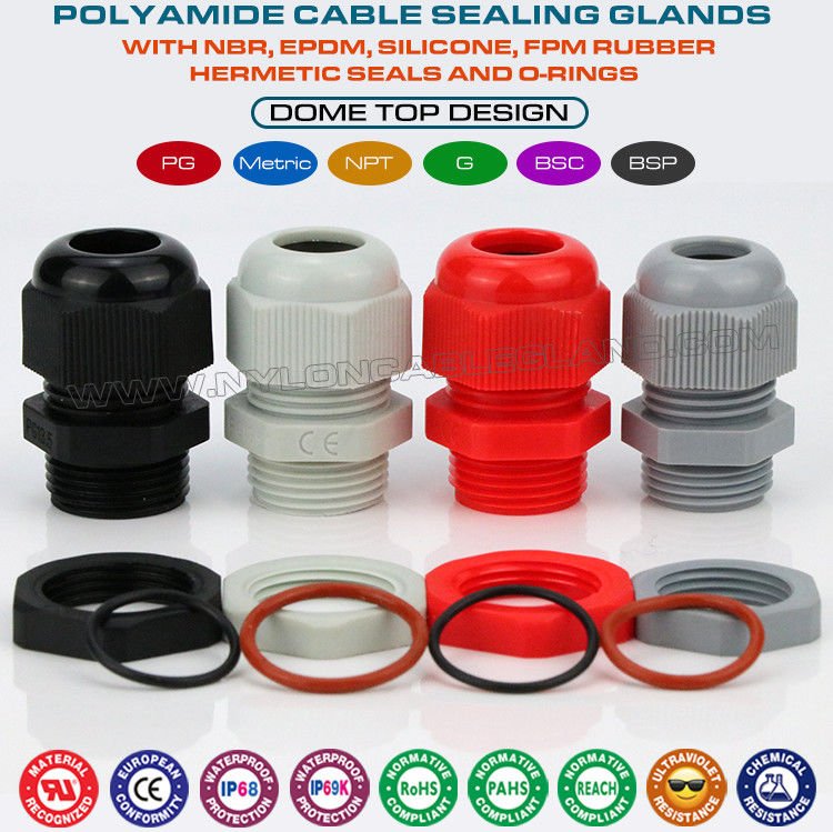 Polyamide PG13.5 Cable Gland, 20.4mm PG Thread IP68 Insulated Cable Gland for 6-12mm Cable Range