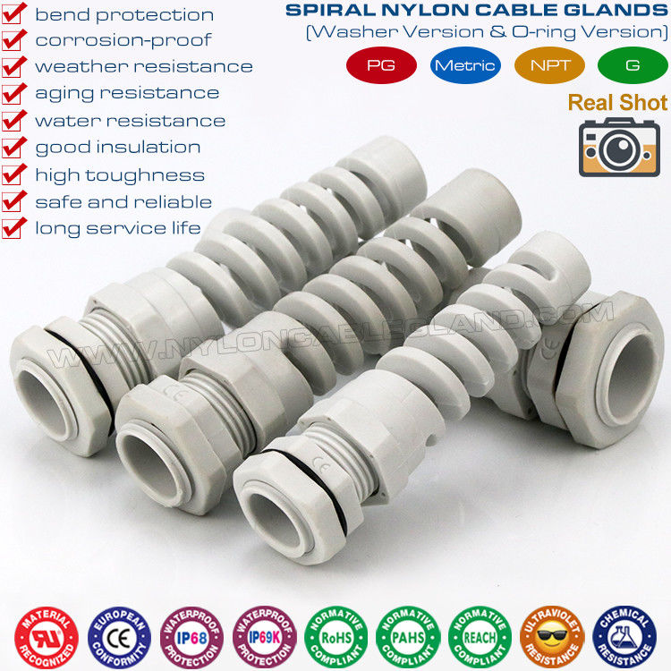 Bend-Protecting IP68 Cable Glands, Flex-Protecting Nylon NPT Insulating Cable Glands for Flexible Cables