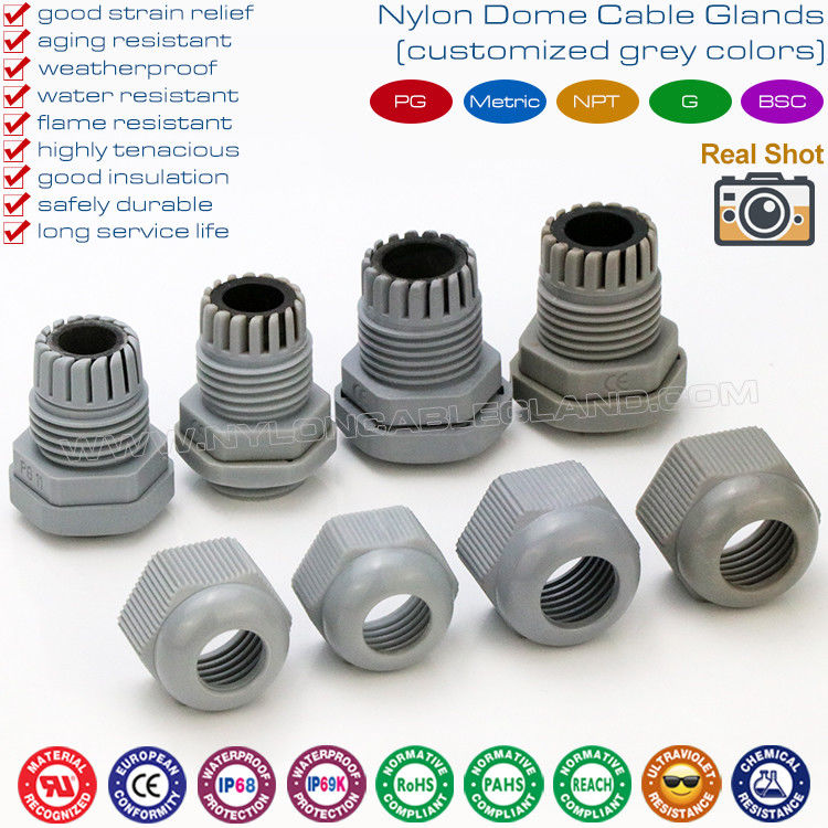 Non-Metallic Plastic Gray Cable Gland PG11, Adjustable 5-10mm Gland Connector IP68 Watertight Cable Screw Gland