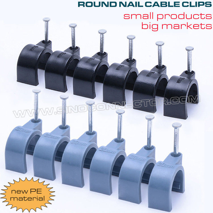 Ø2.5mm~25mm Plastic Cable Clips c/w Single Nail and Ø30mm~50mm Round Cable Clips c/w Double Nails for Cable Management