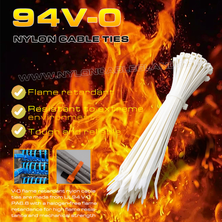 94V-0 Nylon 6.6 Cable Tie 150x3.6mm, Ø3~35mm Adjustable Flame Retardant Polyamide Zip Tie for Flame Resistant Applications