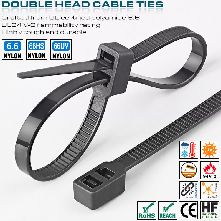 Double-head Cable Tie 300x4.8mm, Double-loop Design, Nylon (PA) 6.6, 50 lbs, Versatile Use
