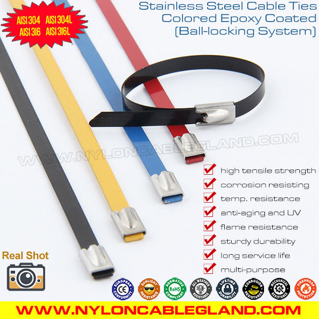 Ball-lock Type Polyester Coated Colored 304, 316 Stainless Steel Self-locking Cable Ties Versatile Metal Zip Ties