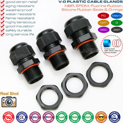 Polyamide Nylon Black Flameproof Cable Glands IP68 (UL94V-0) PG7~PG48 / M10~M75 with PG & Metric Threads