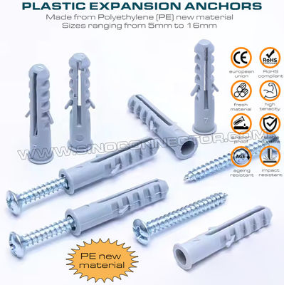 Rimmed Plastic Expansion Plugs /Anchors with Double Wings & Screws, Fishlike Type, Polyethylene, Ø5~Ø16mm, for Concrete Wall
