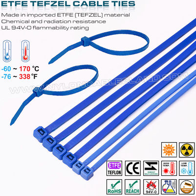 Blue Teflon Cable Tie 200 x 4.8mm, 94V-0 ETFE Cable Tie 50 Lbs Chemical Resistant Tefzel Cable Tie for Extreme Environments