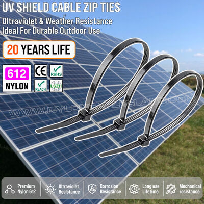 Nylon 612 (Polyamide 612) UV Shield Cable Tie 200mm x 4.8 (Ø 3-50mm), Weather & Corrosion Resistance, for Solar Installation