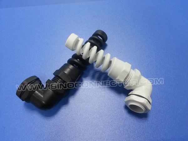 PG & Metric Type 90° Elbow Plastic (Nylon) Cable Glands IP68 with Flexible Protector